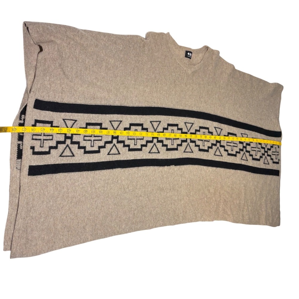 +Beryll 100% Cashmere Poncho Sweater Southwestern Geometric Beige Black USA Made - Picture 5 of 8
